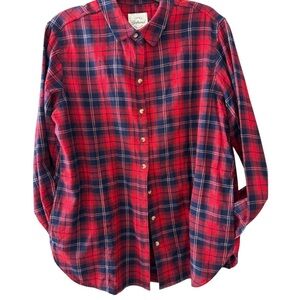 Jachs Girlfriend Flannel Shirt Cabincore Cozy Red Navy Plaid Large New with Tags